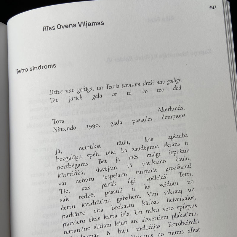 A photo of a page from the Latvian literary magazine Strāva. The page contains a poem in Latvian, with the name Rīss Ovens Viljamss at the top just above the title 'Tetra sindroms'.